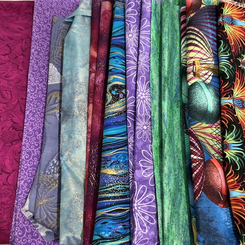 Bright Colors Fabric Lot Quilting Crafts Sewing Art Project Cotton Prints 10 Pc